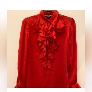 RALPH LAUREN 100% Silk Red Top